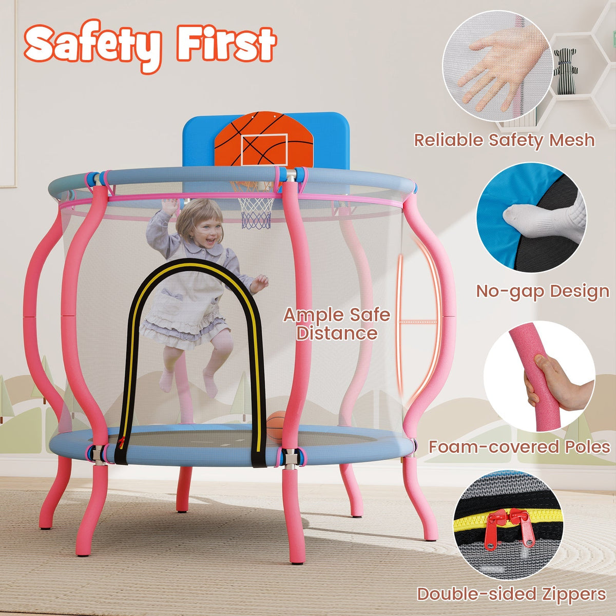 Kids Trampoline Indoor & Outdoor Pumpkin Trampoline-Pink