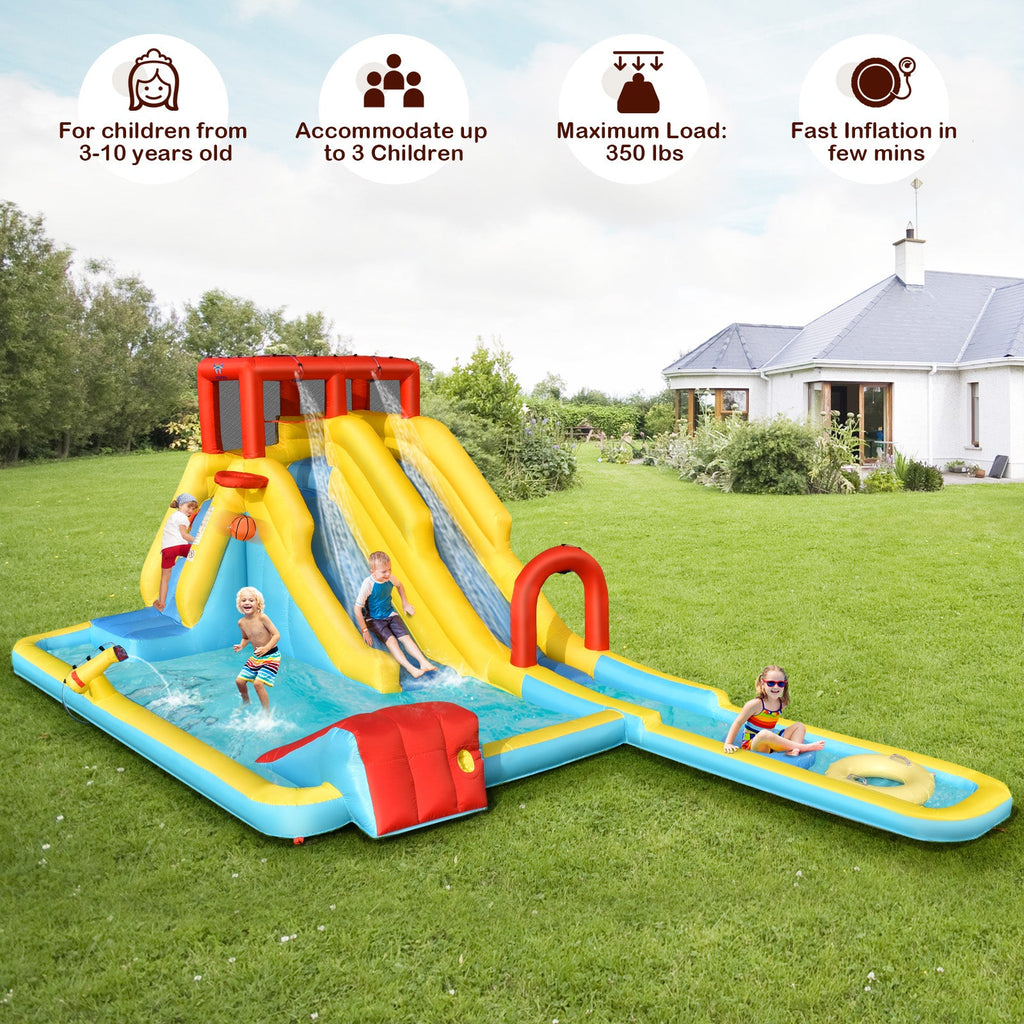 7-in-1 Inflatable Dual Slide Water Park Bounce House With 680W Blower