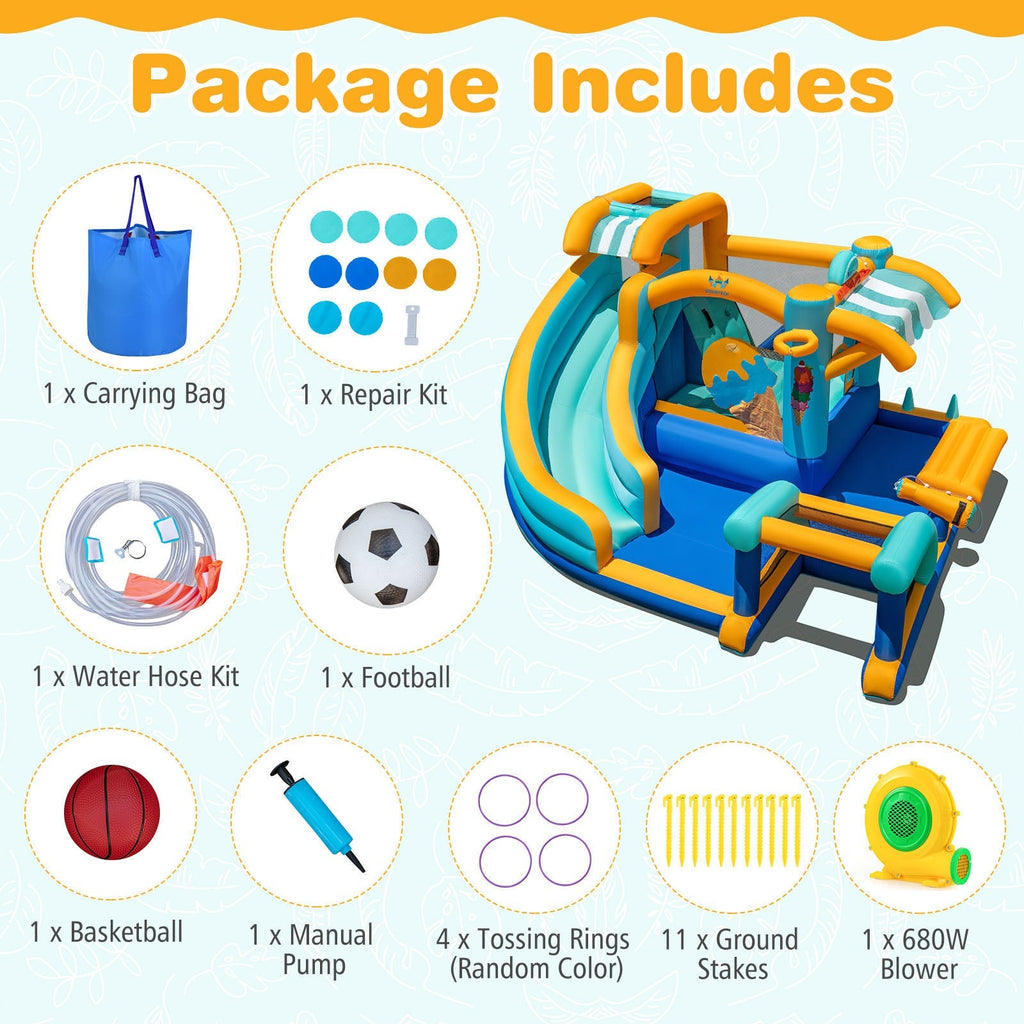 Inflatable Water Slide Bounce House Kids Jump Castle with 680W Blower