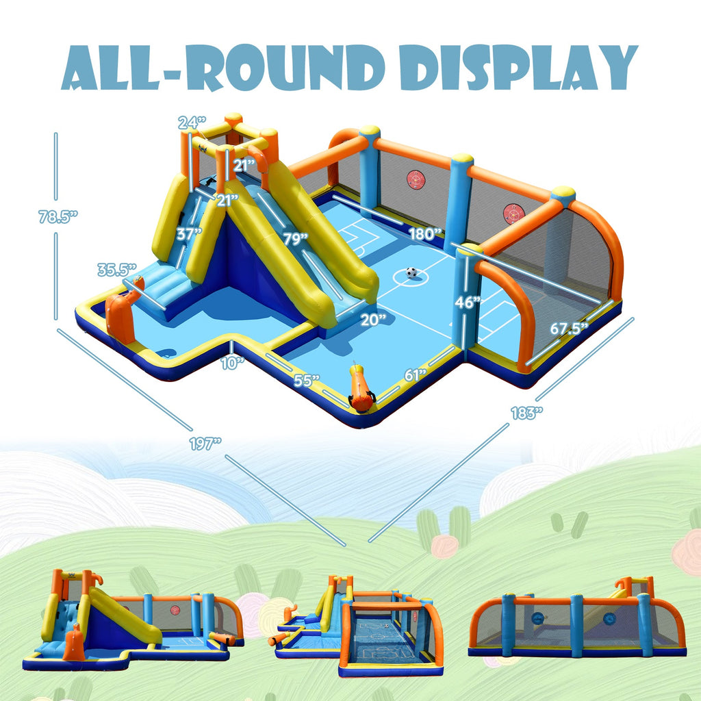 Giant Soccer Themed Inflatable Water Slide Bouncer with Splash Pool without Blower