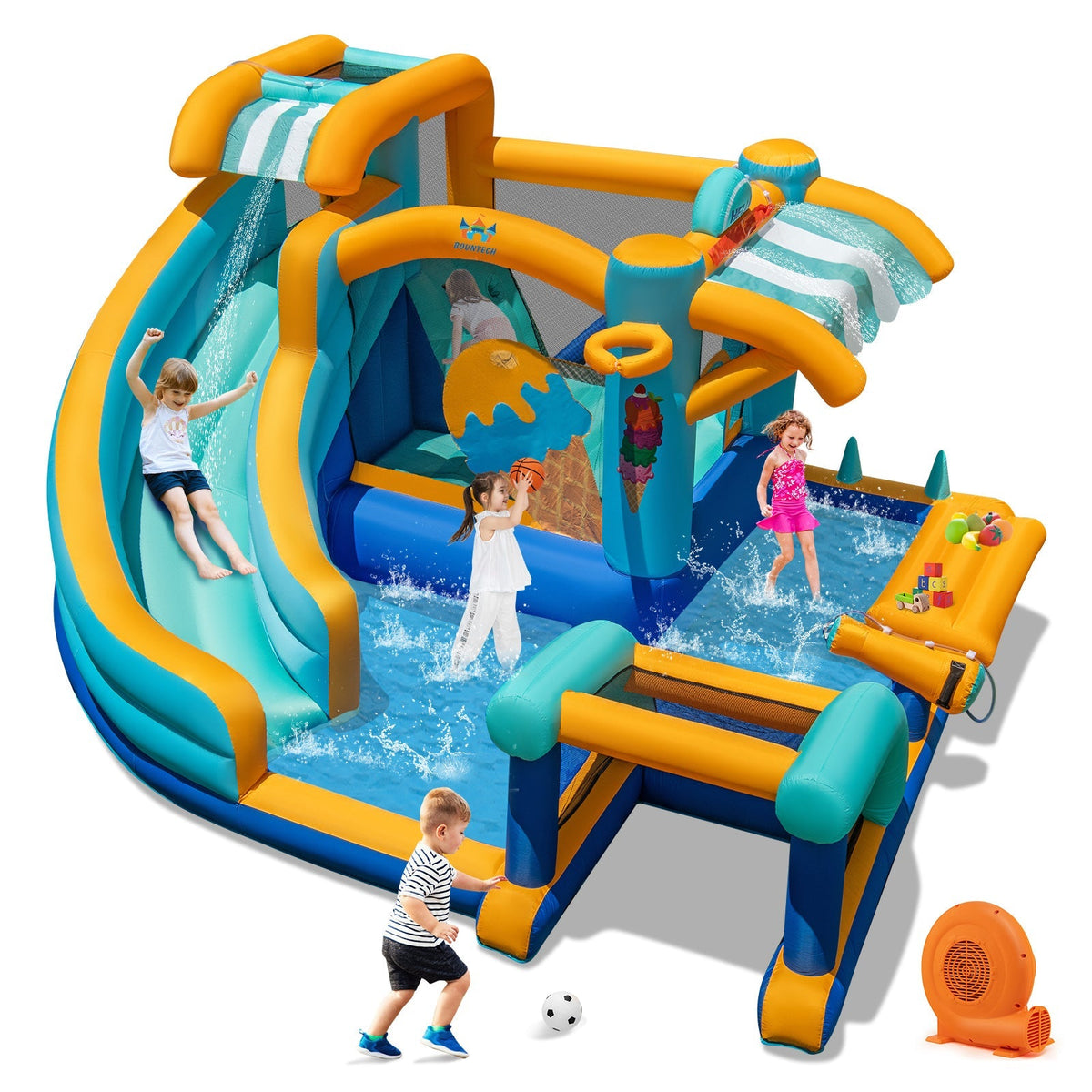 Inflatable Water Slide Bounce House Kids Jump Castle with 750W Blower