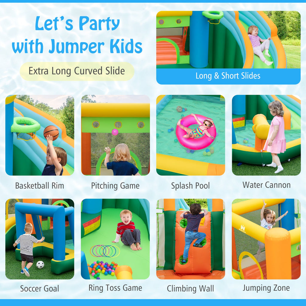 Inflatable Water Slide with Dual Slides and Splash Pool Bounce House with 680W Blower