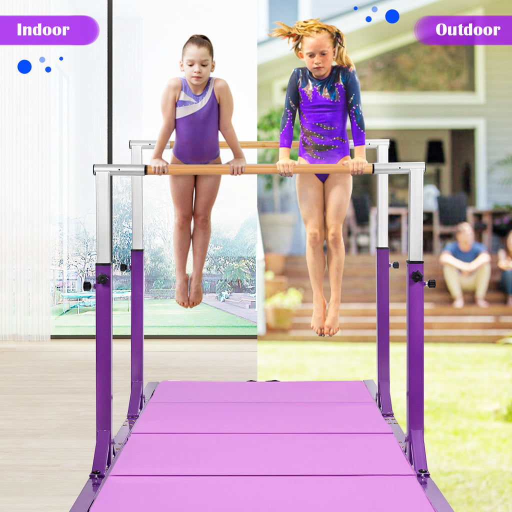 Kids Double Horizontal Bars Gymnastic Training Parallel Bars Adjustable-Purple