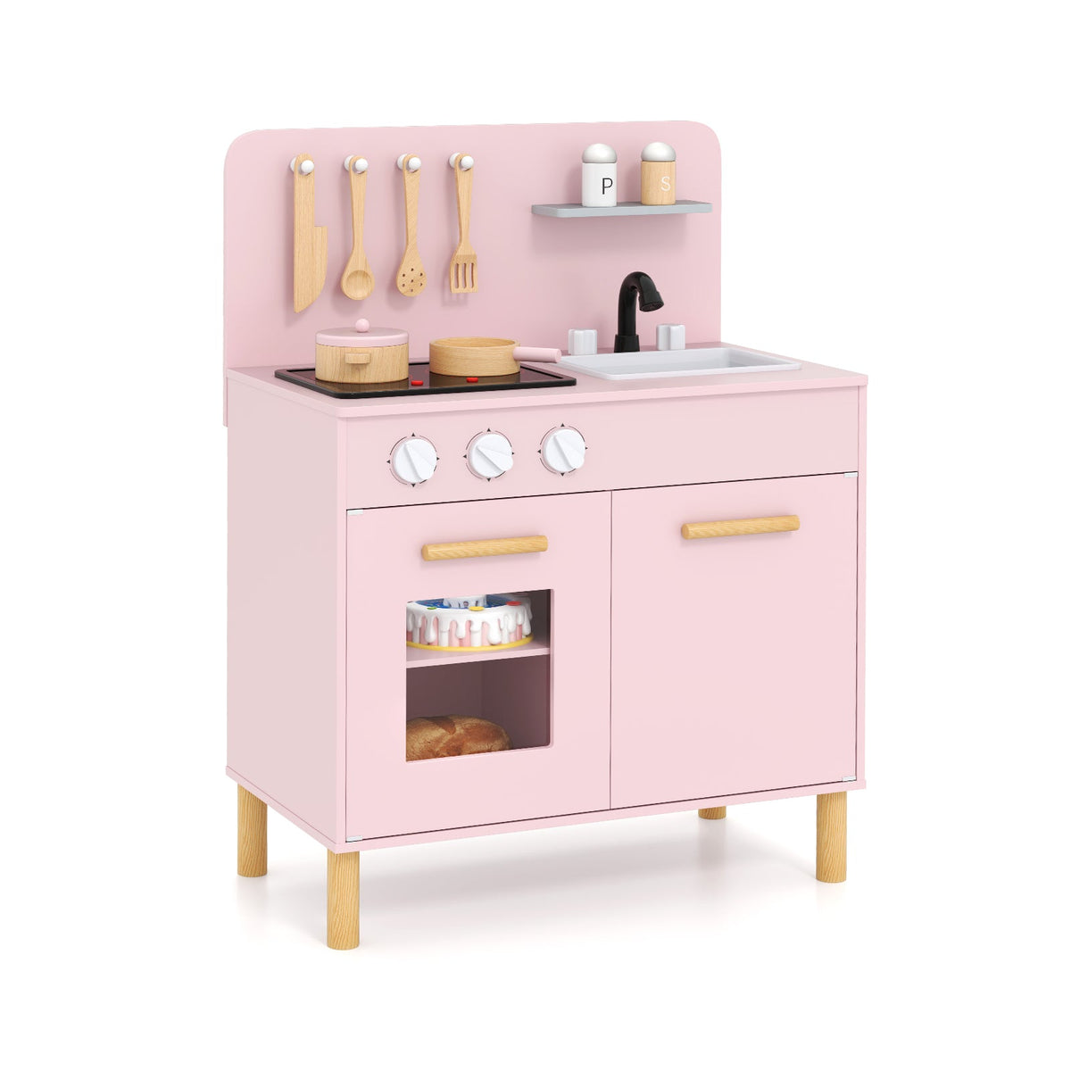 Kids Kitchen Playset with Cooking Accessories and Storage-Pink