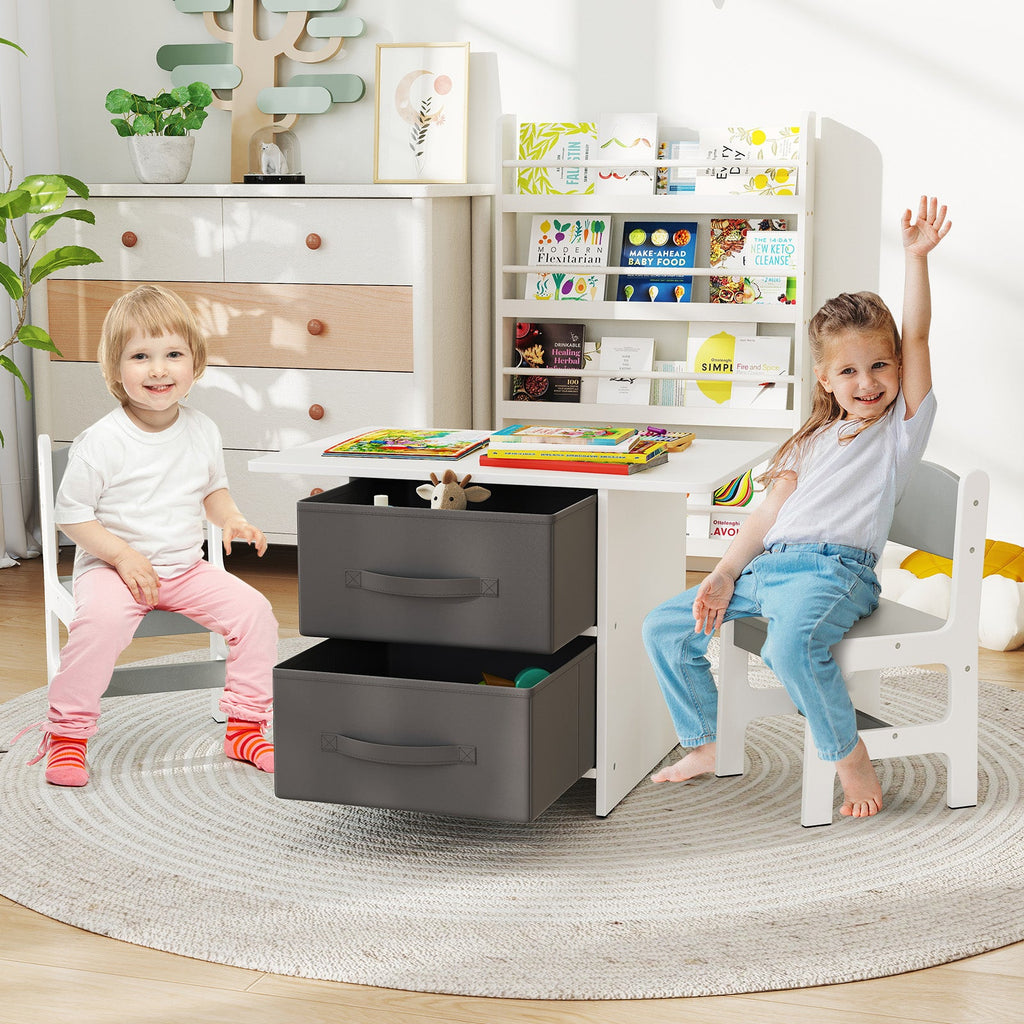 Kids Table and 2 Chairs Set Removable Storage Drawers