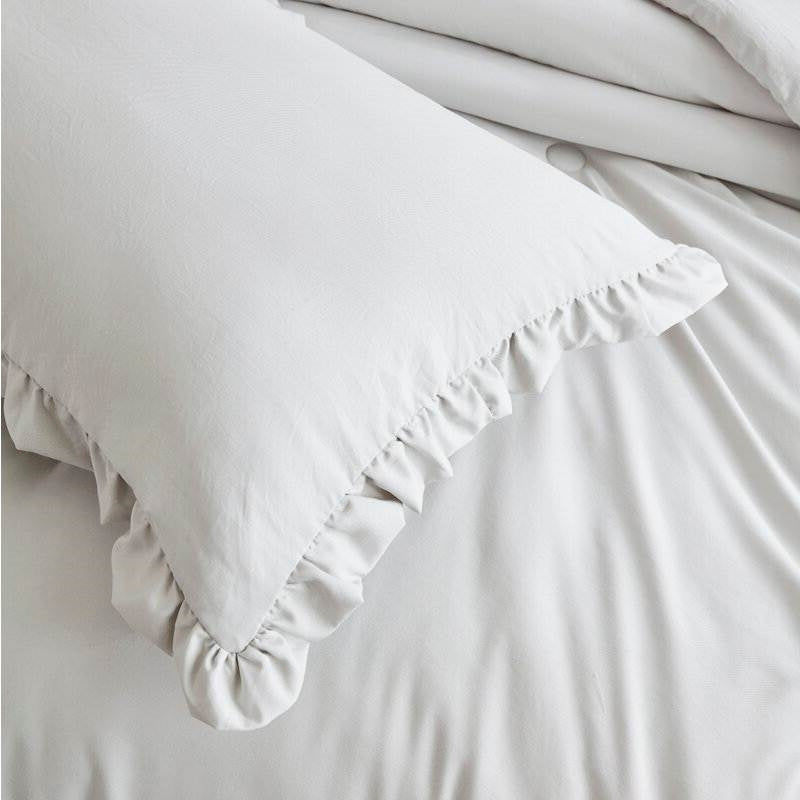 King Oversized Grey Ruffled Edge Microfiber Comforter Set