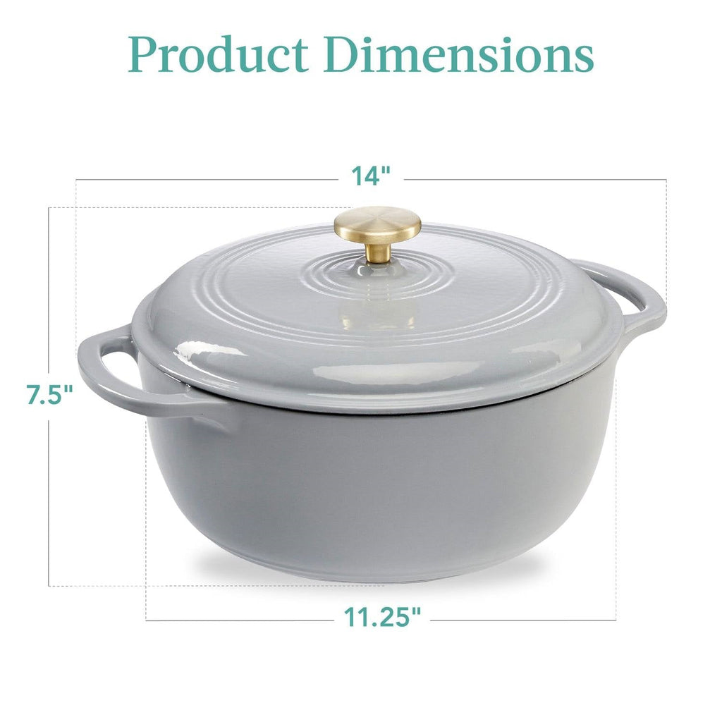 6 Quart Large Light Grey Enamel Cast-Iron Dutch Oven Kitchen Cookware