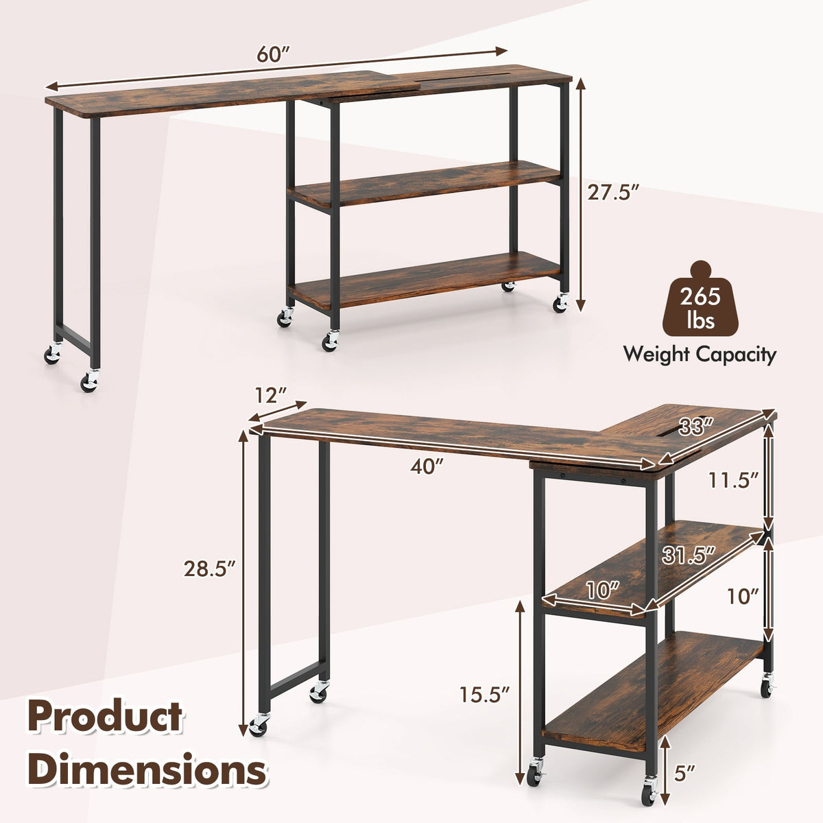 Patented Large 360-Degree Free Rotating Sofa Side Table with Wheels and Storage Shelf