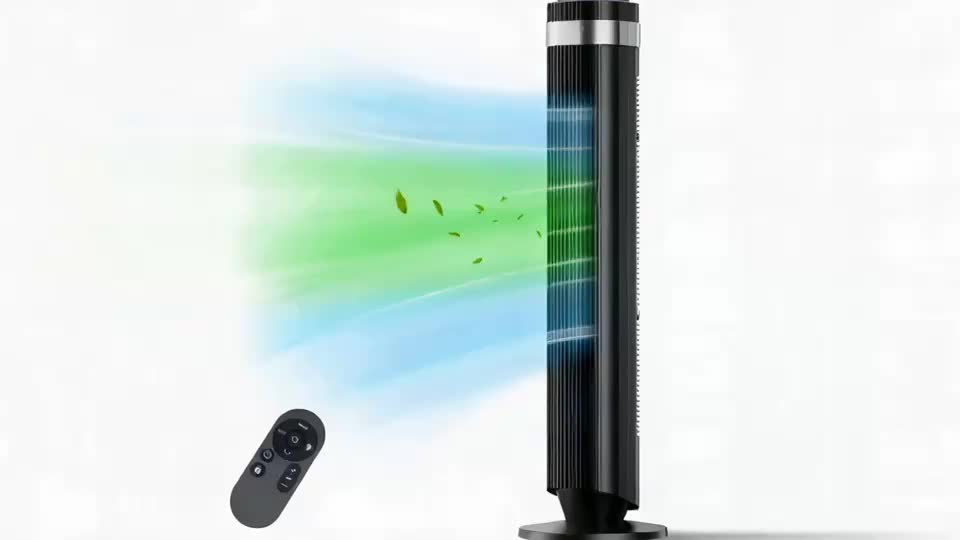 Tower Fan Bladeless 5 Speeds 4 Modes 64° Oscillating Quiet Remote 12H Timer
