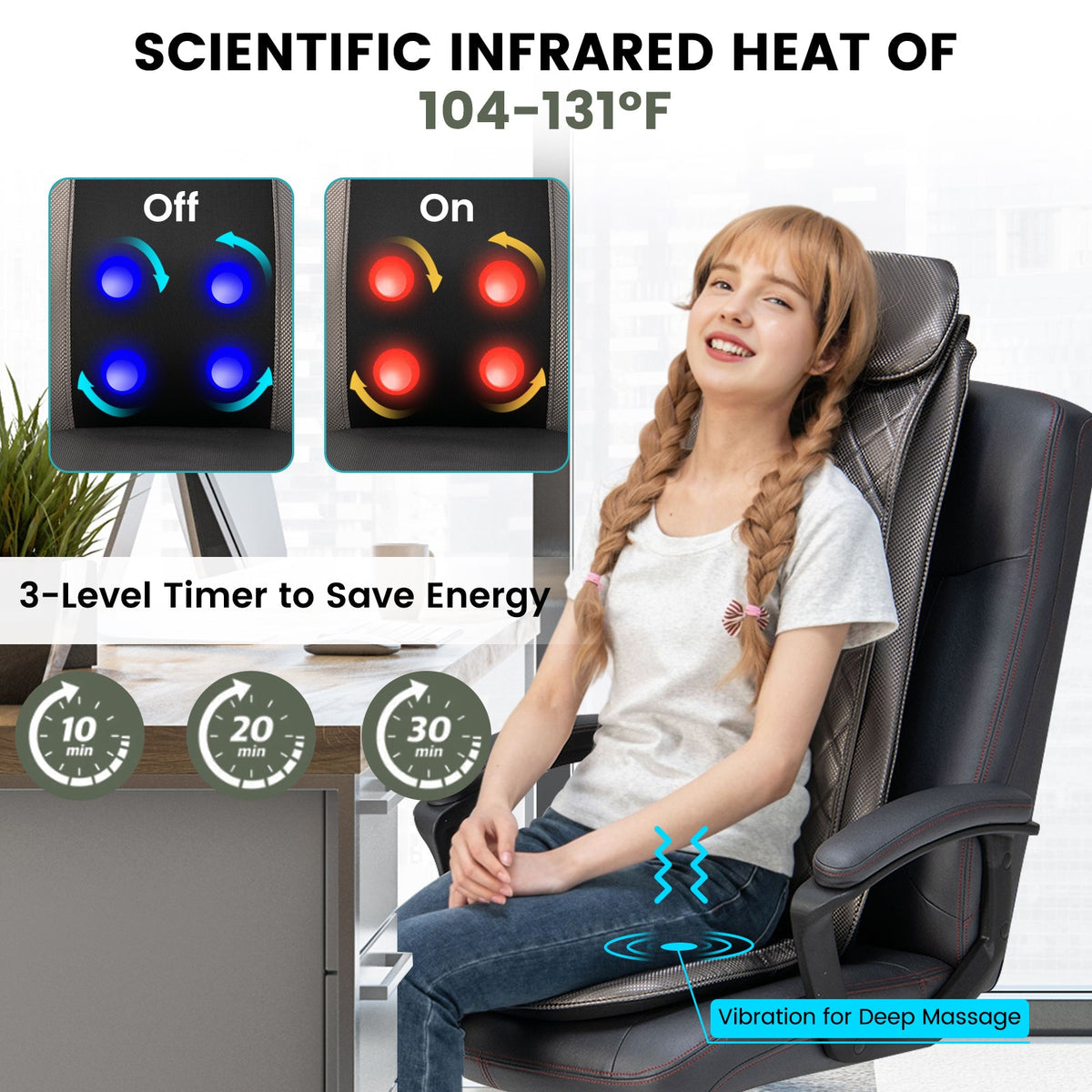 Massage Chair Pad with Heat and Vibration-Black