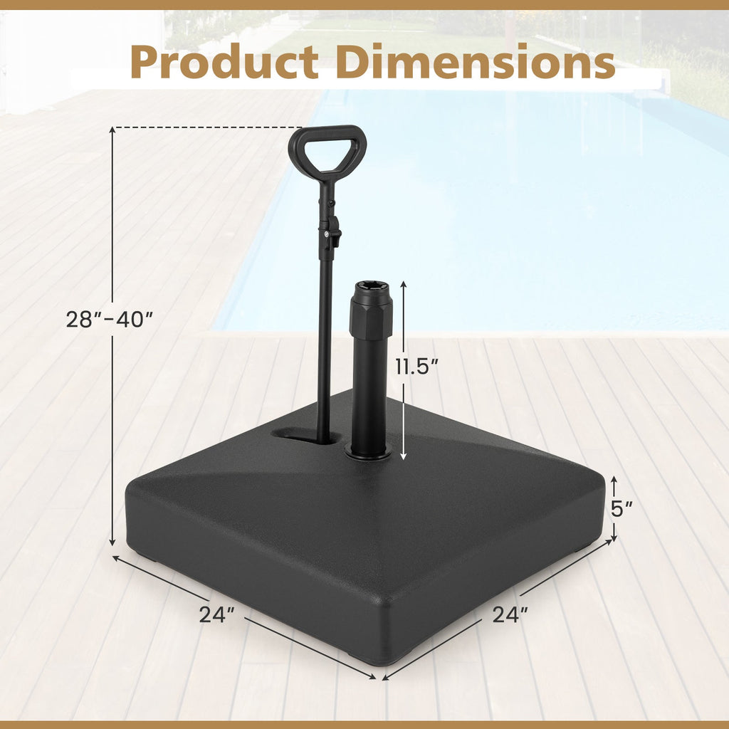 Mobile Patio Umbrella Base Water Sand Fillable Market Table Umbrella Stand with 3 Wheels-Black