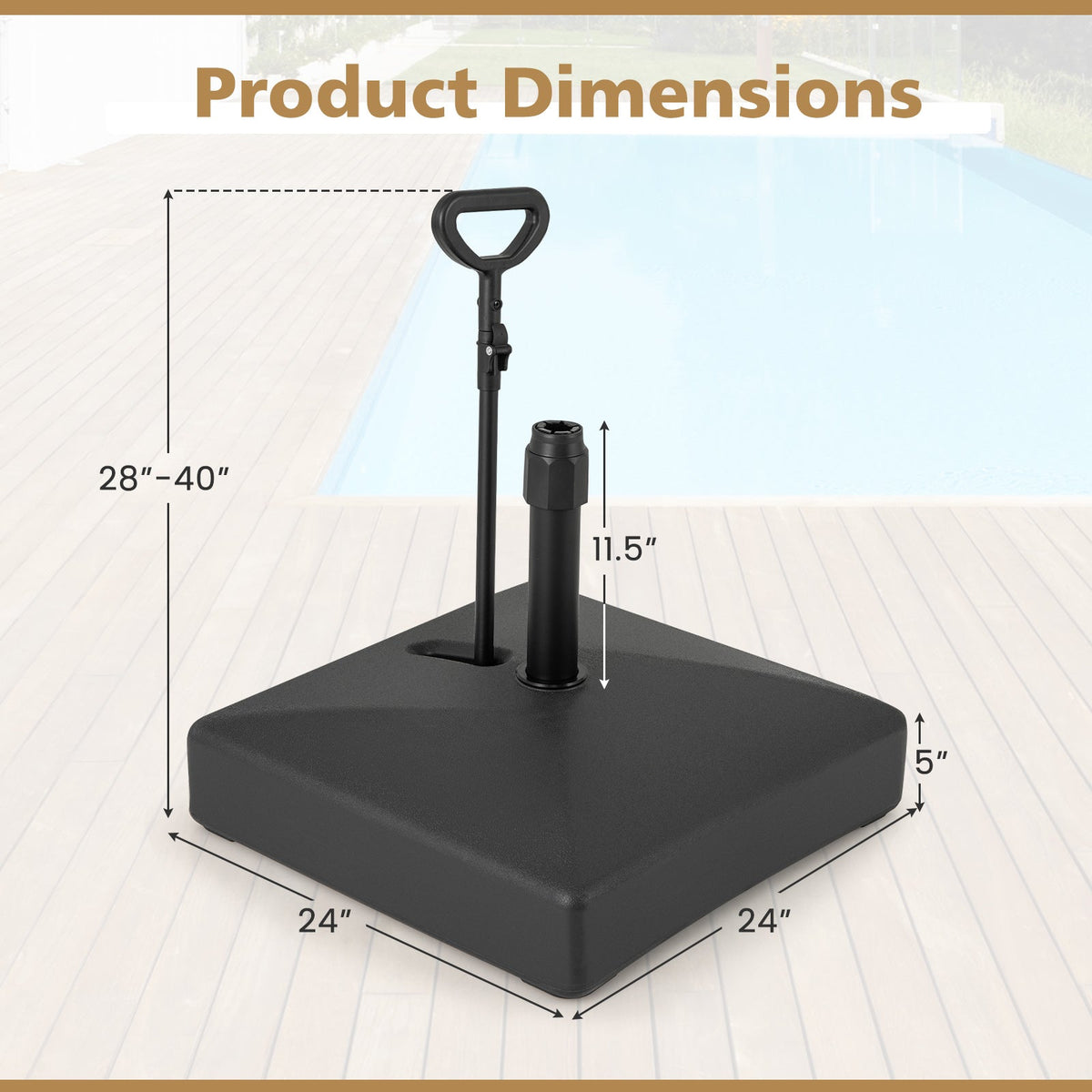 Mobile Patio Umbrella Base Water Sand Fillable Market Table Umbrella Stand with 3 Wheels-Black