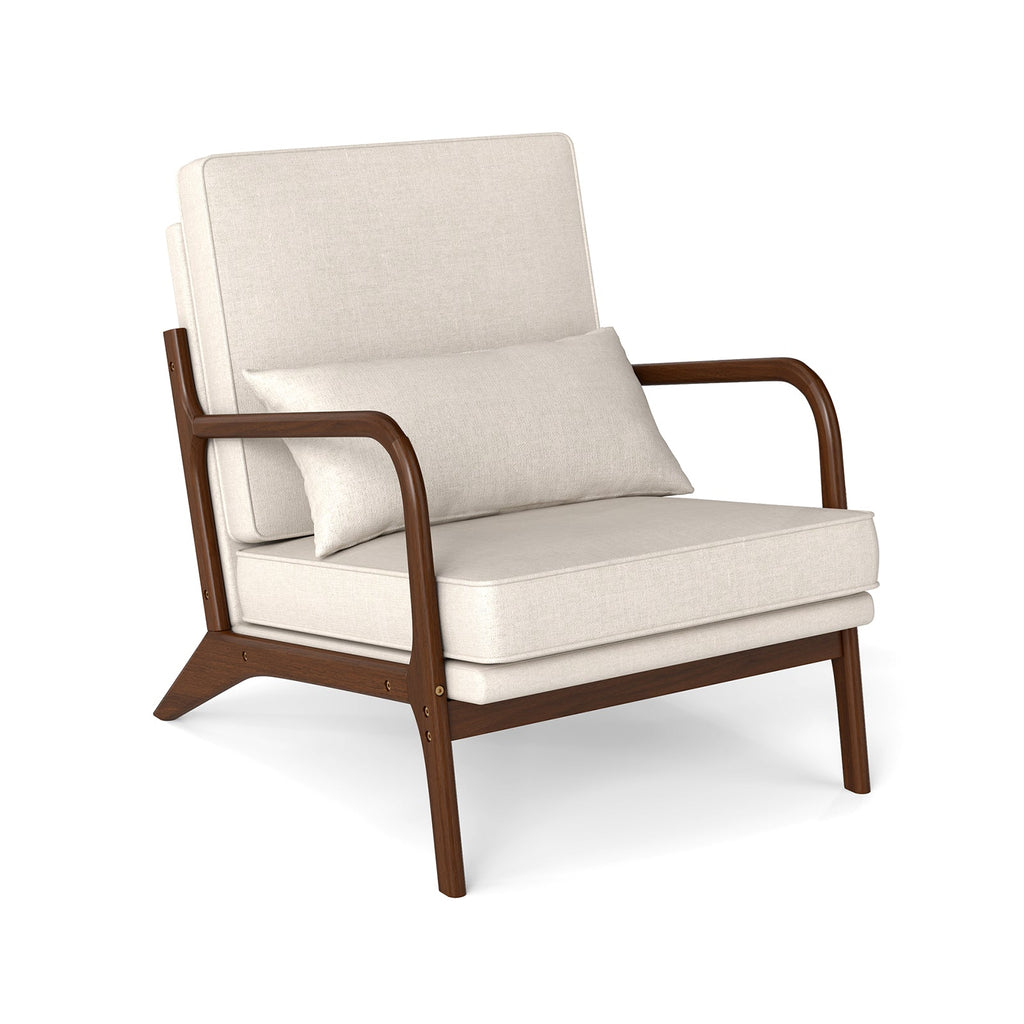 Modern Accent Chair with Rubber Wood Armrests and Removable Back
