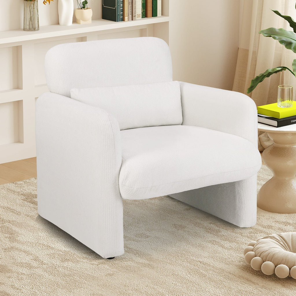 Modern Upholstered Chenille Accent Chair with Removable Lumbar Pillow-White