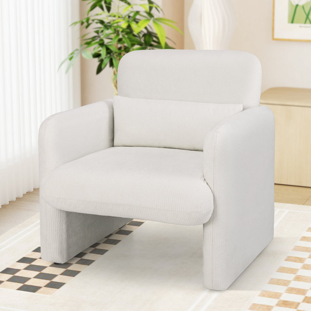 Modern Upholstered Chenille Accent Chair with Removable Lumbar Pillow-White