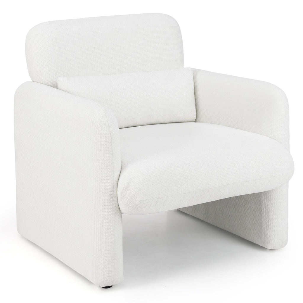 Modern Upholstered Chenille Accent Chair with Removable Lumbar Pillow-White