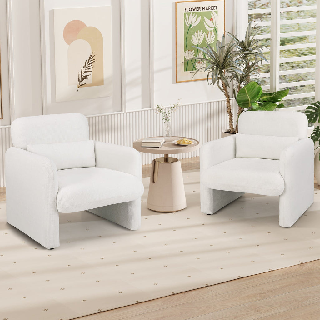 Modern Upholstered Chenille Accent Chair with Removable Lumbar Pillow-White