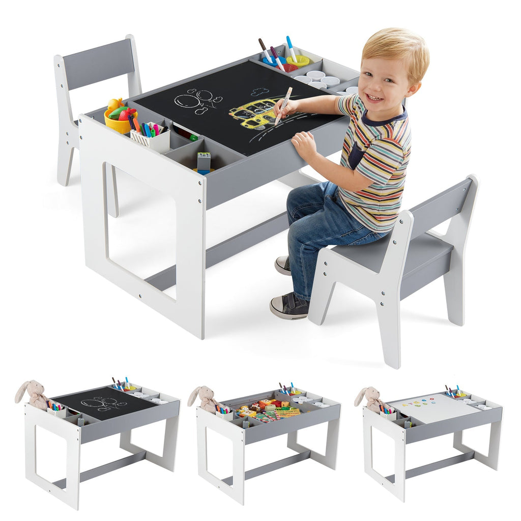 Multifunctional Kids Table and 2 Chairs Set with Chalkboard