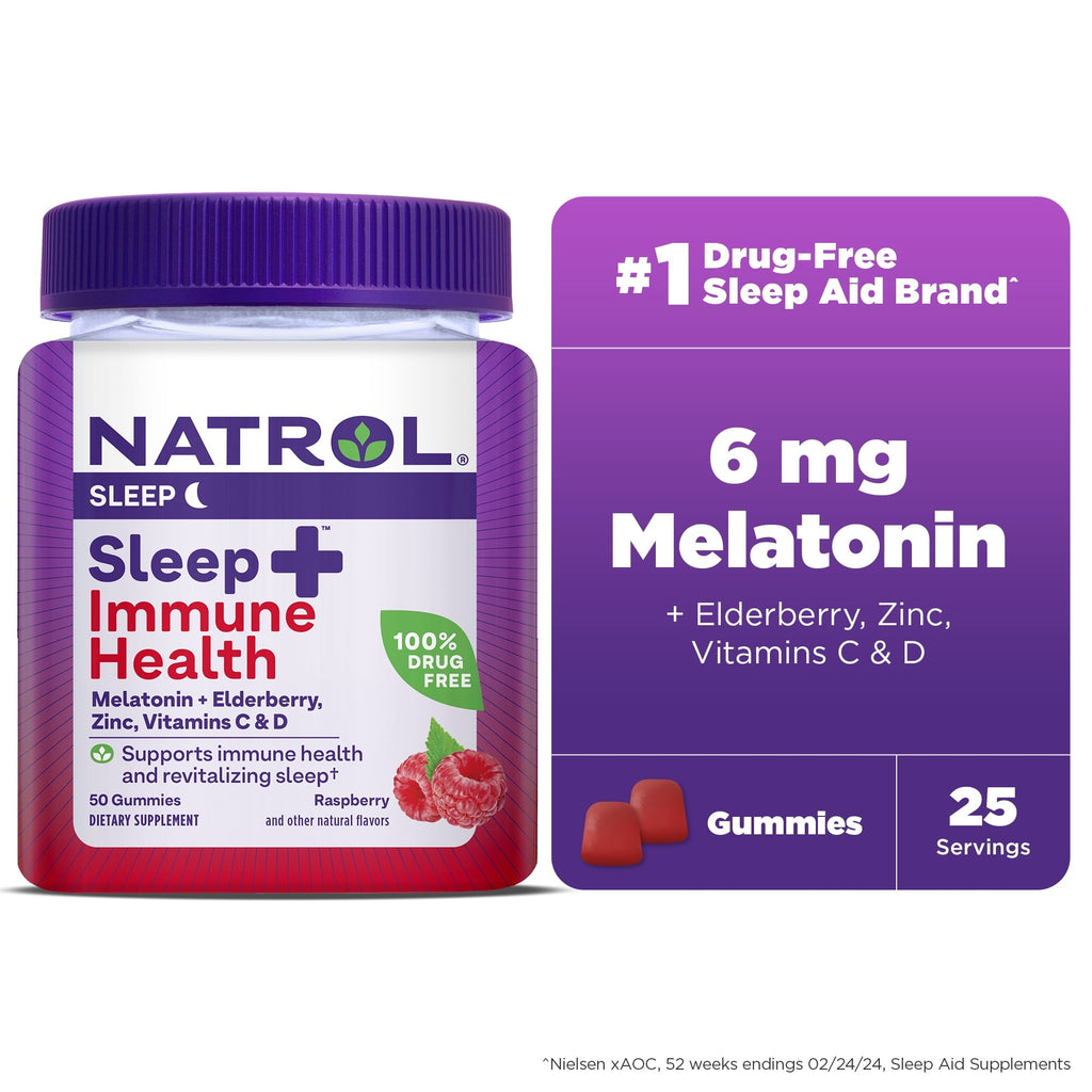 Natrol Sleep+ Immune Health Gummies, Sleep Aid & Immunity, 50 Berry Gummies BB 7/26