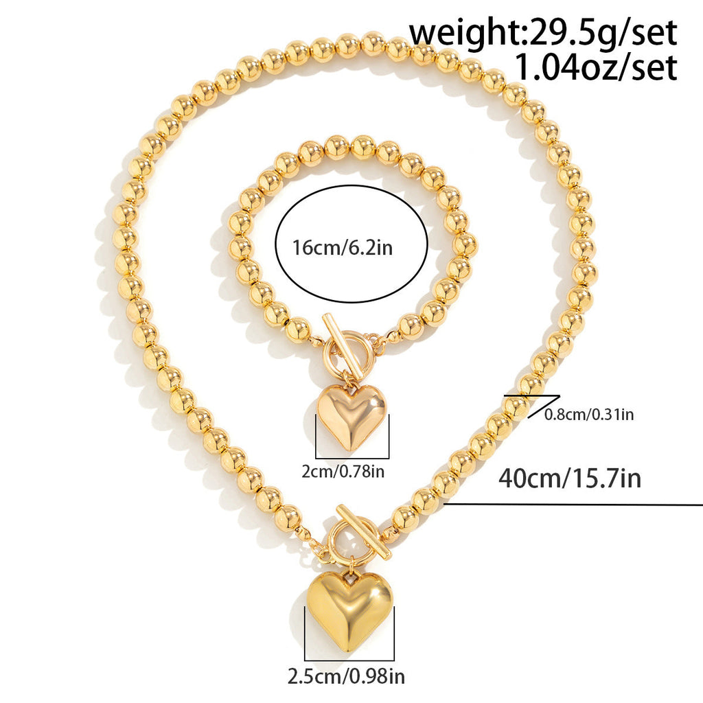 Pearl Beaded love Pendant Bracelet Necklace Set