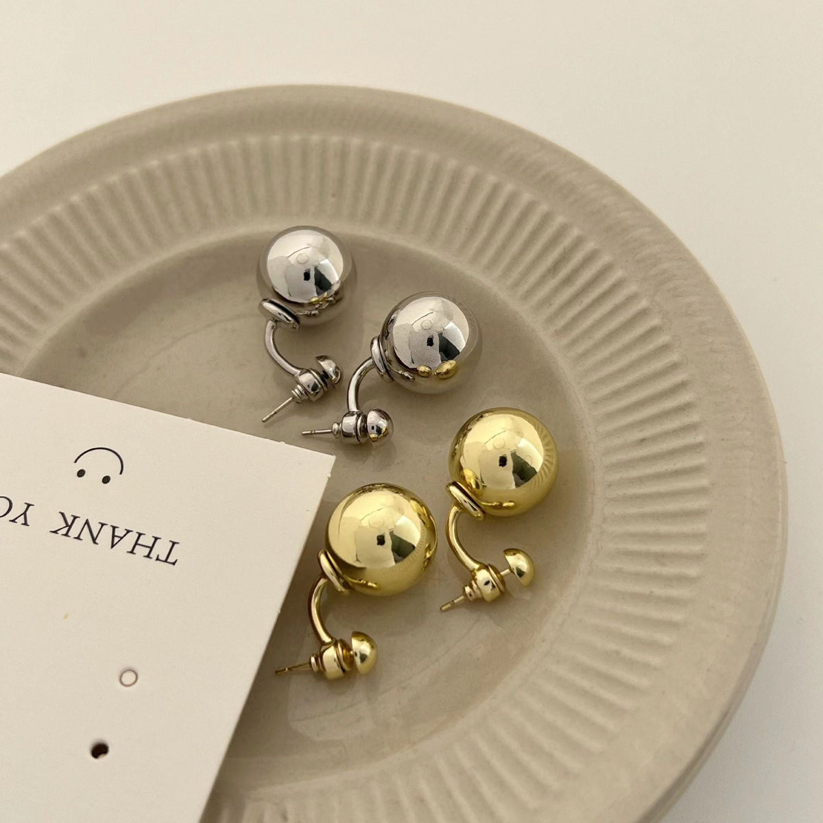 Round Beads Metallic Earrings