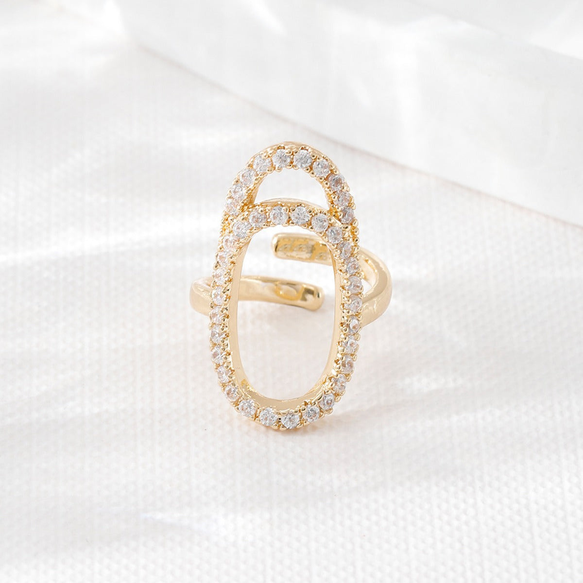 Geometric Diamond-Embedded Open Nail Ring