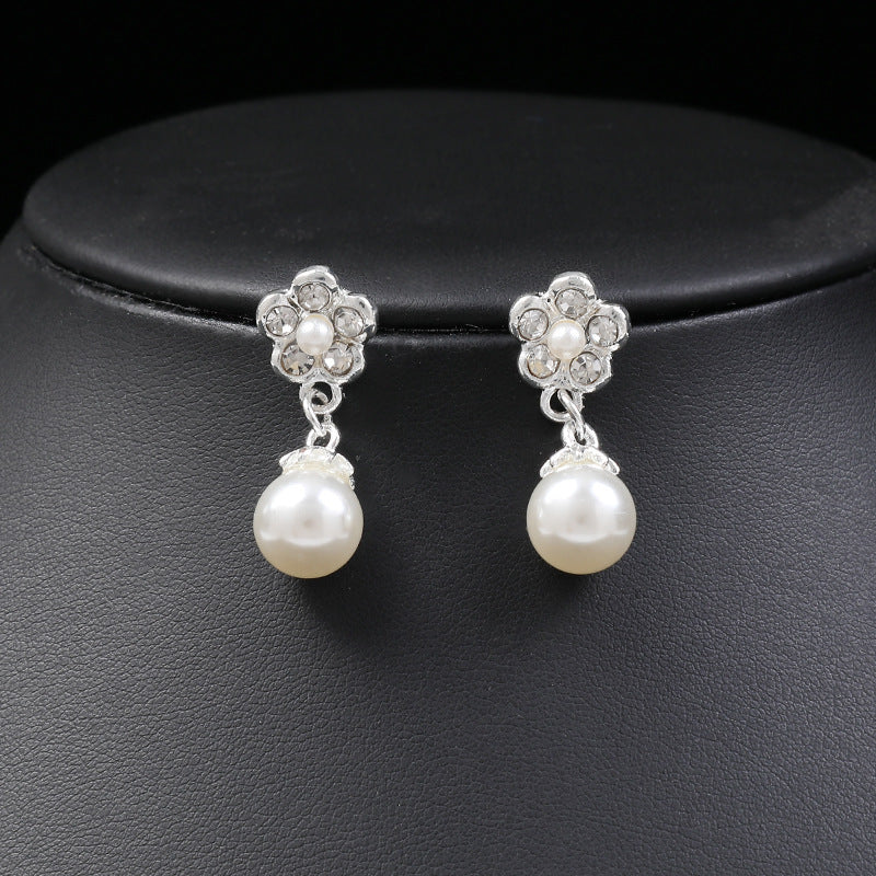 Rhinestone Pearl Wedding Jewelry Set for Bride Bridesmaid