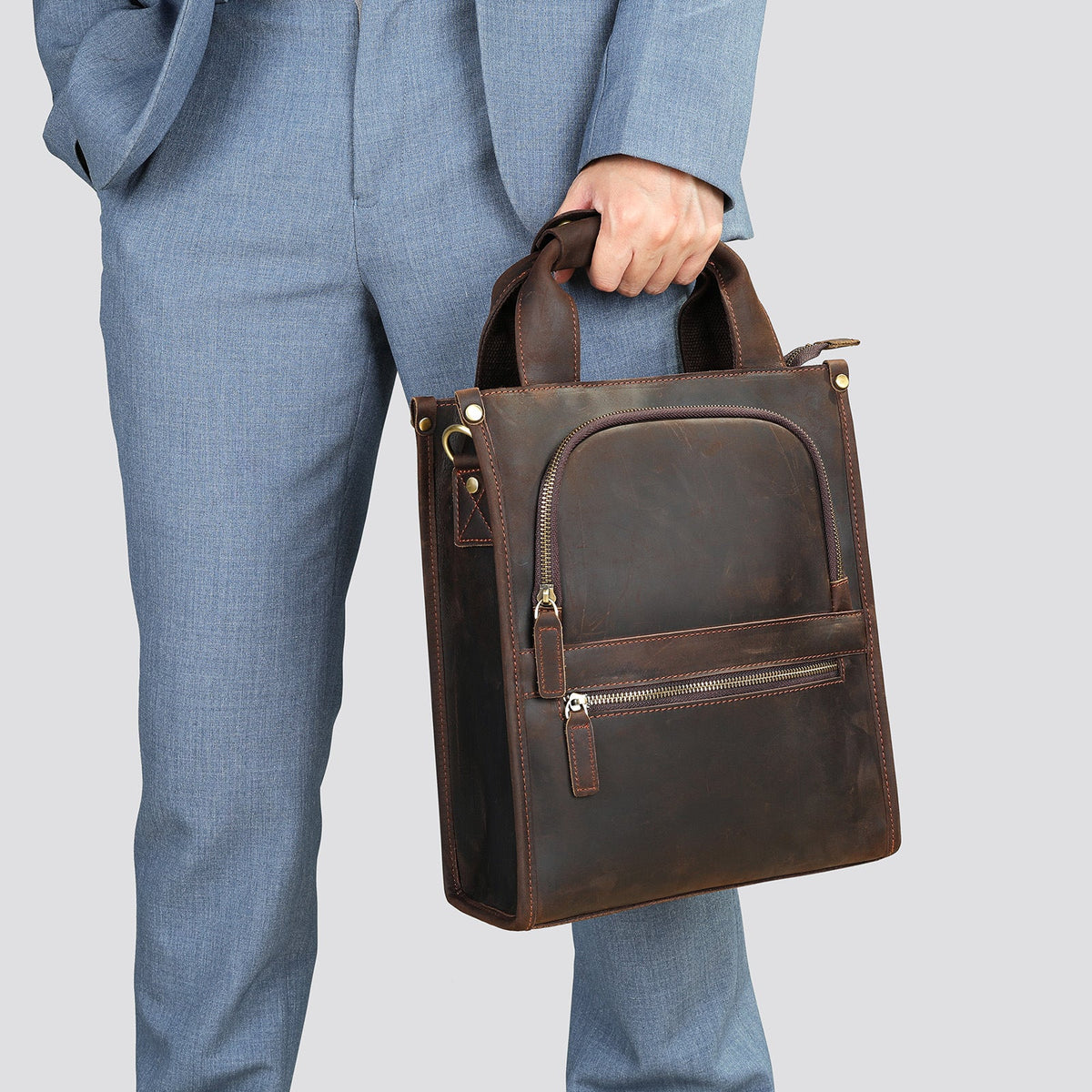 Crazy Horse Leather Crossbody Backpack