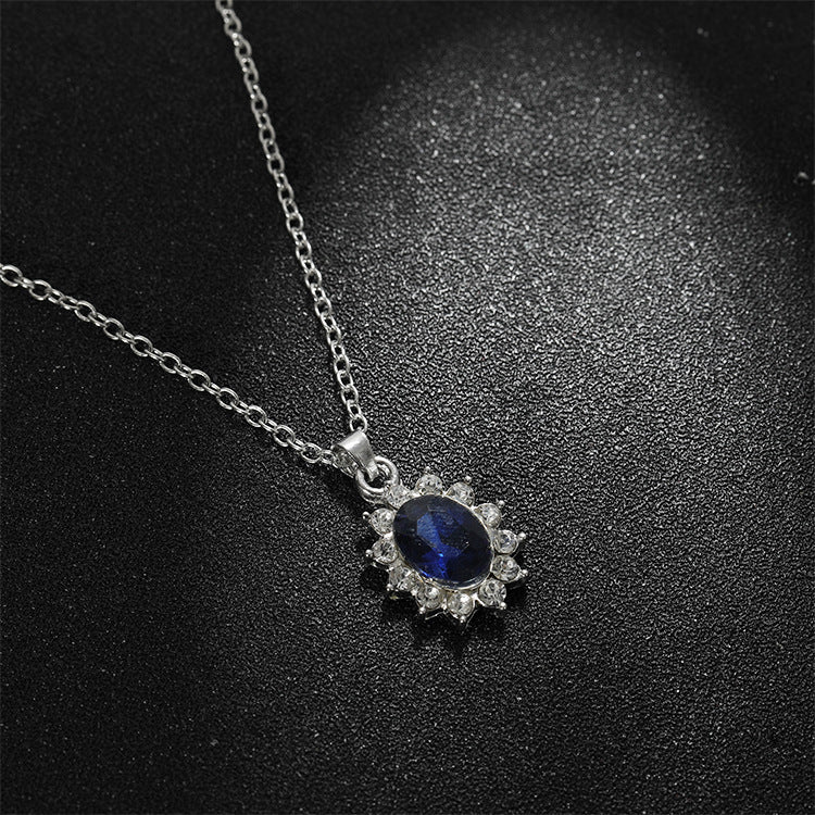 Sapphire Sunflower Necklace and Earring Set