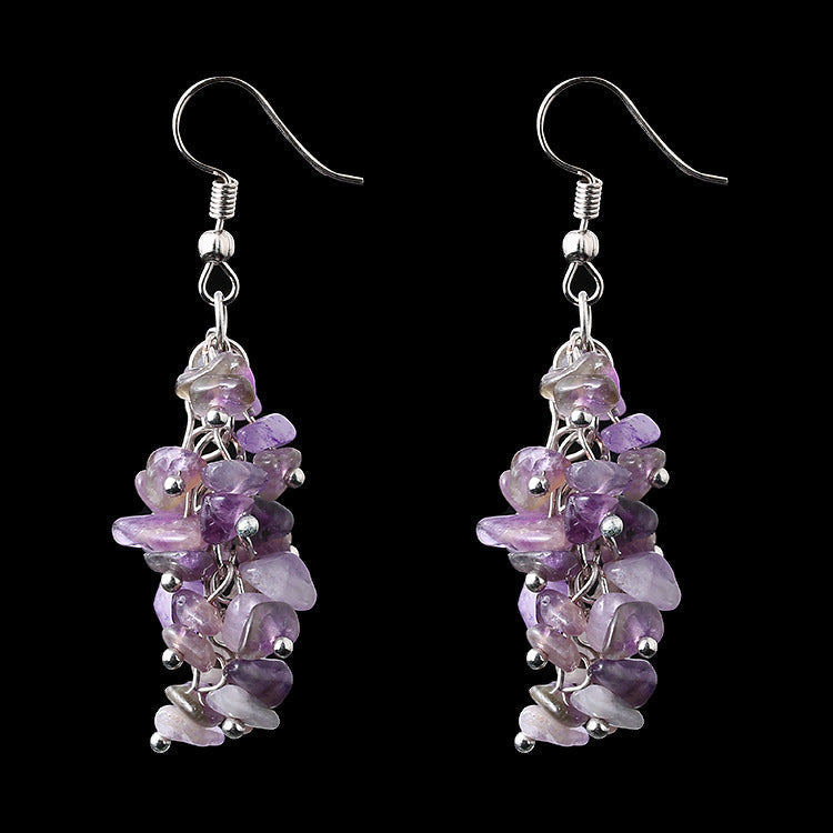 Handmade Natural Crystal Stone Earrings Long Tassel Gravel Jewelry