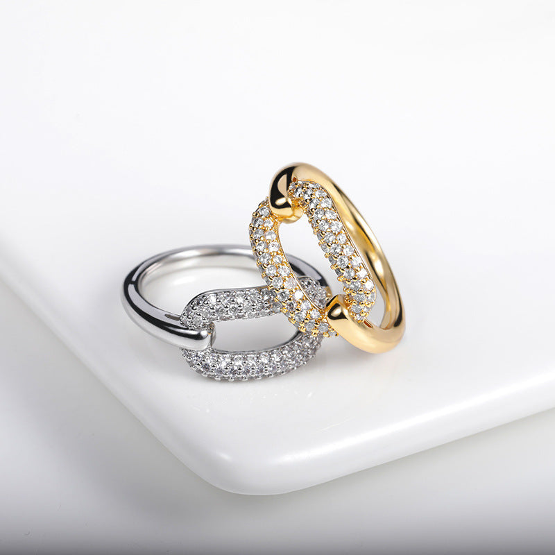 Gold And Silver Arc Female Ring Geometric Bending