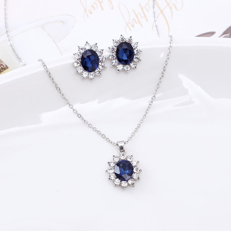 Sapphire Sunflower Necklace and Earring Set