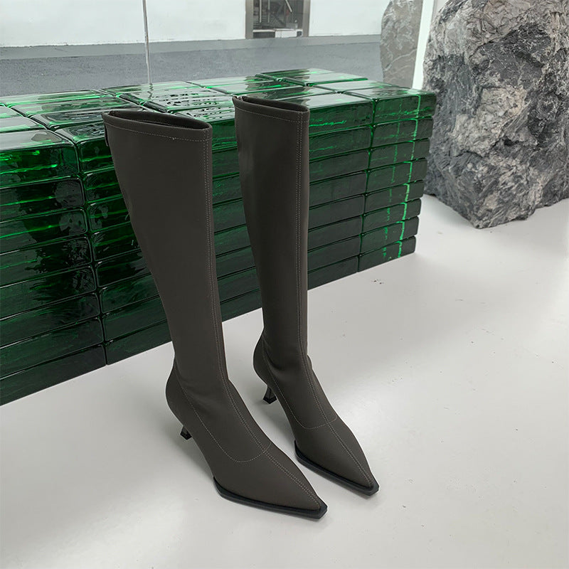 Stiletto Heel Pointed Toe Below Knee Boots