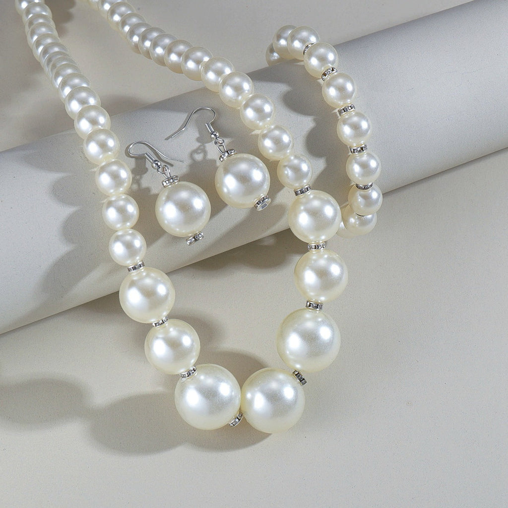 Large White Pearl Women Wedding Party Jewelry Set