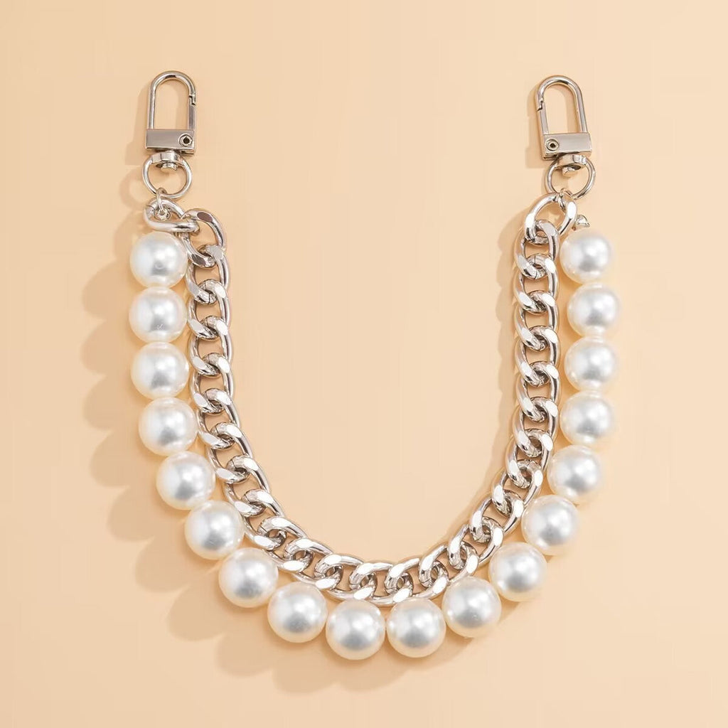 Short Handle Chain Pearl Chain Purse Straps Shoulder Pearl Metal Chain