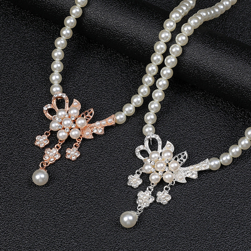 Rhinestone Pearl Wedding Jewelry Set for Bride Bridesmaid