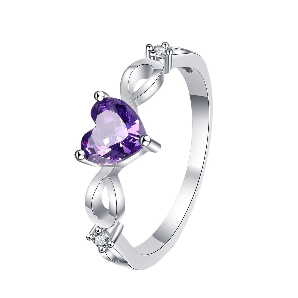 S925 Silver Amethyst Heart Gemstone Ring
