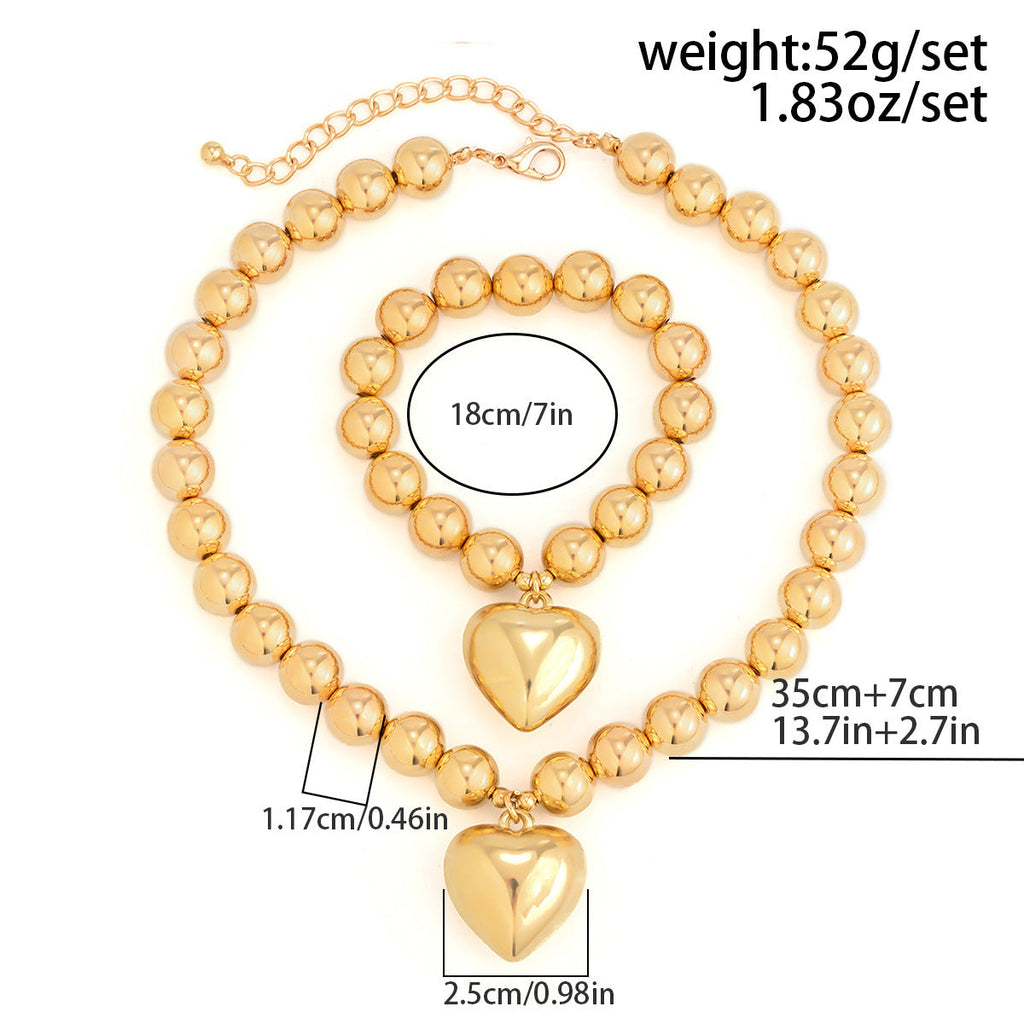 Pearl Beaded love Pendant Bracelet Necklace Set