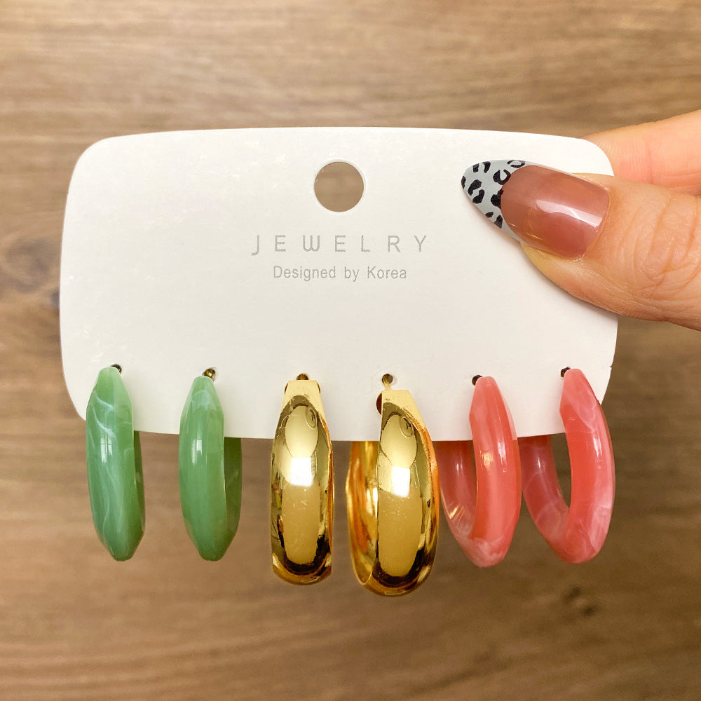 Retro Geometric Resin Earrings Combo
