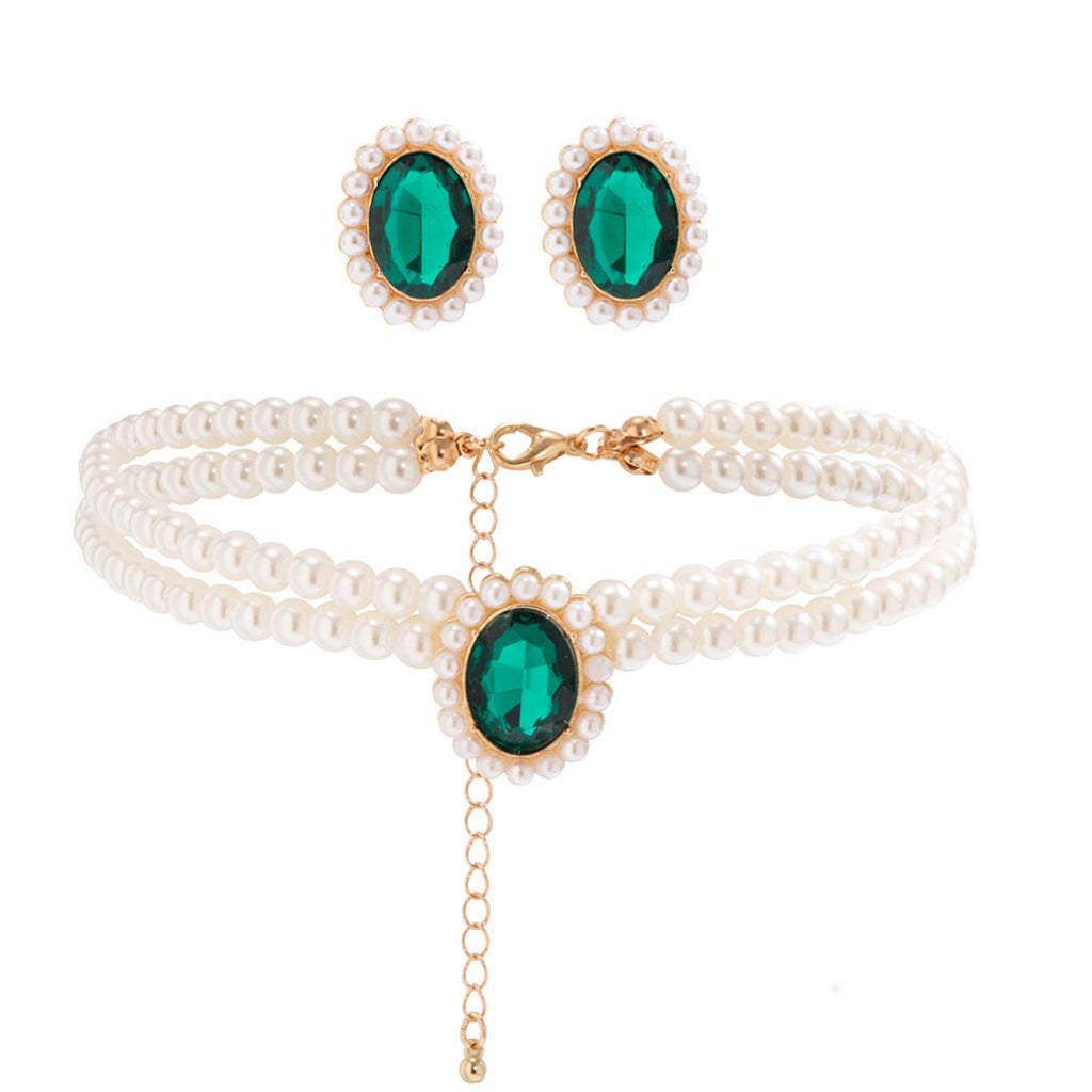 Women Jewelry Set Multi Layer Pearl Chain Choker Necklace Set