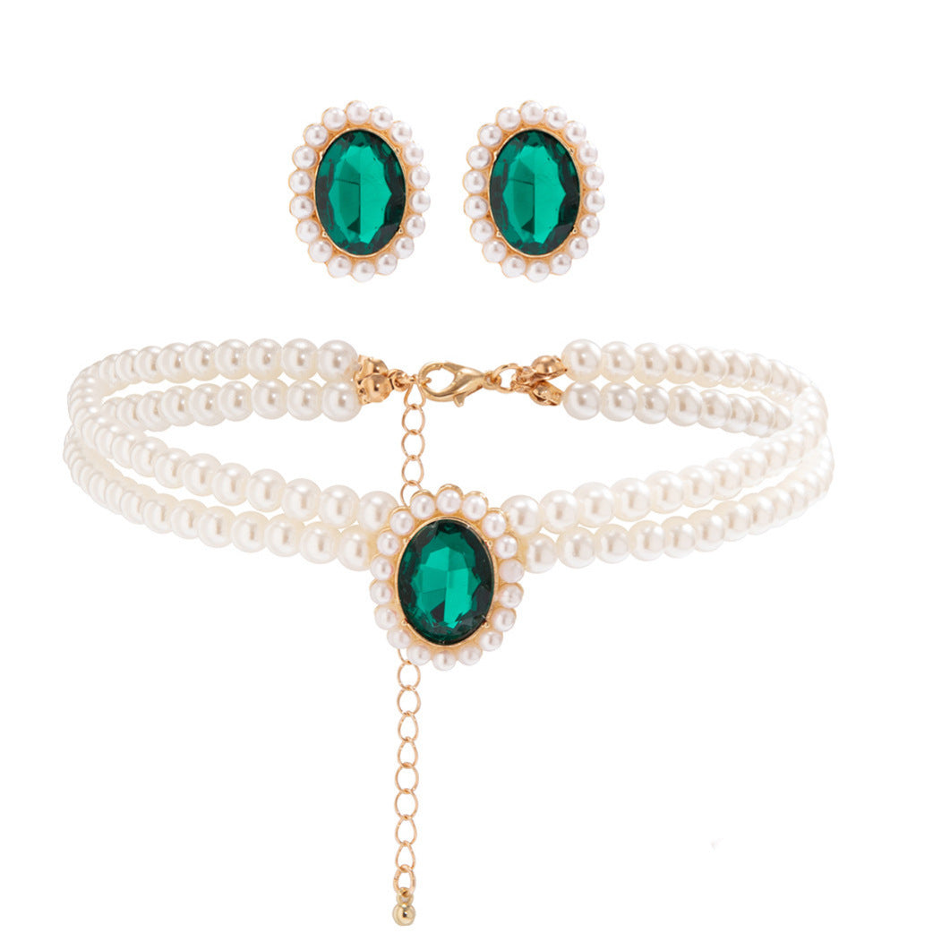 Women Jewelry Set Multi Layer Pearl Chain Choker Necklace Set