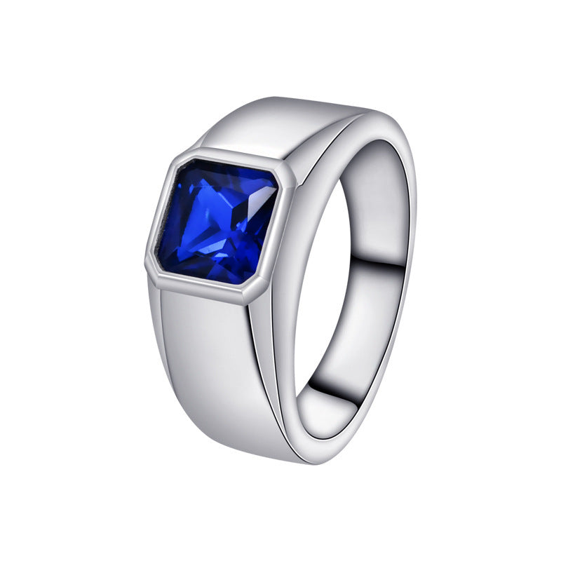 S925 Sterling Silver Blue Gemstone Women's Ring