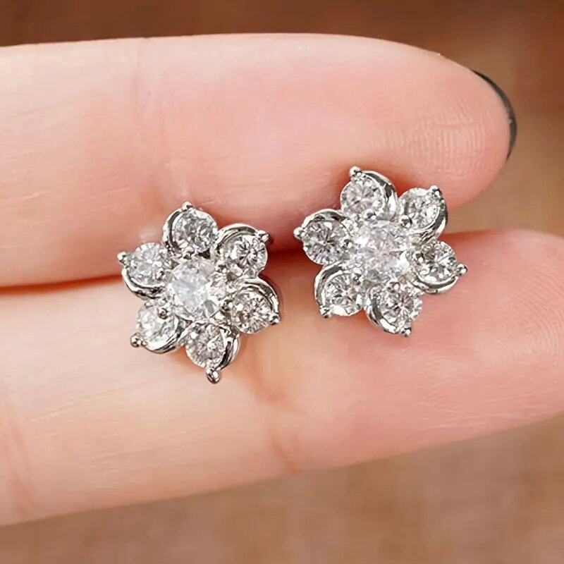 Super Zircon Stud Earrings Flower Design
