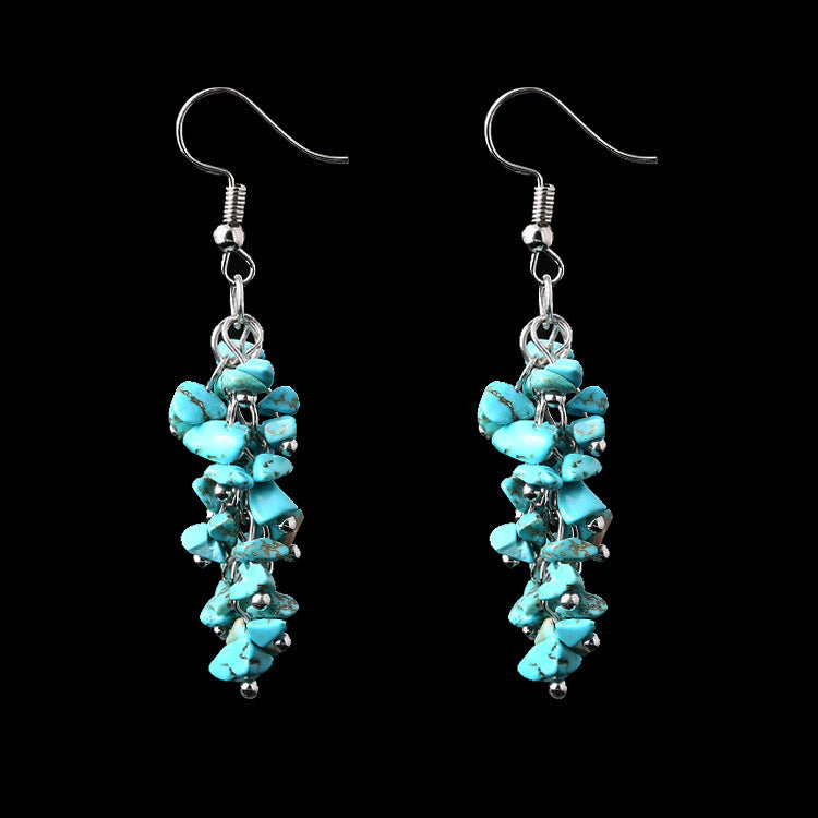 Handmade Natural Crystal Stone Earrings Long Tassel Gravel Jewelry
