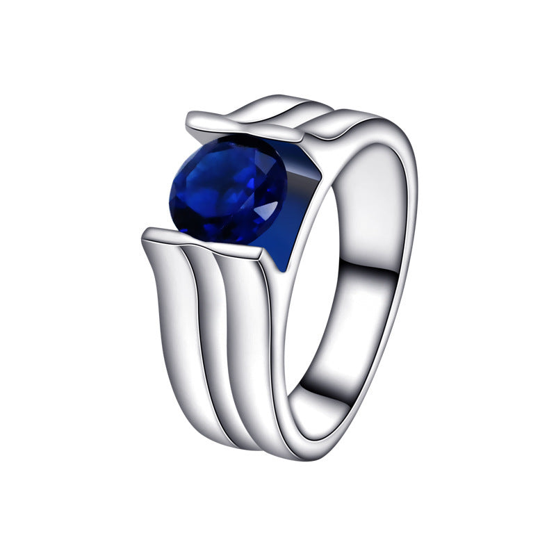 S925 Sterling Silver Blue Gemstone Women's Ring