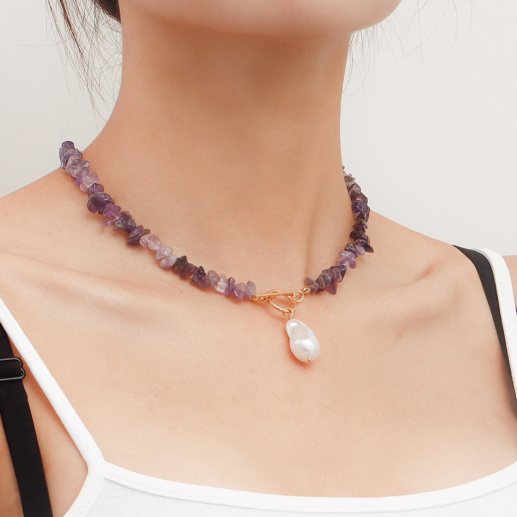 Natural Gravel Gemstone OT Buckle Necklace