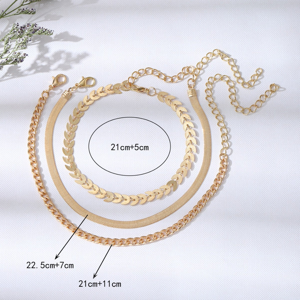 Flat Snake Wheat Chain Anklet Set