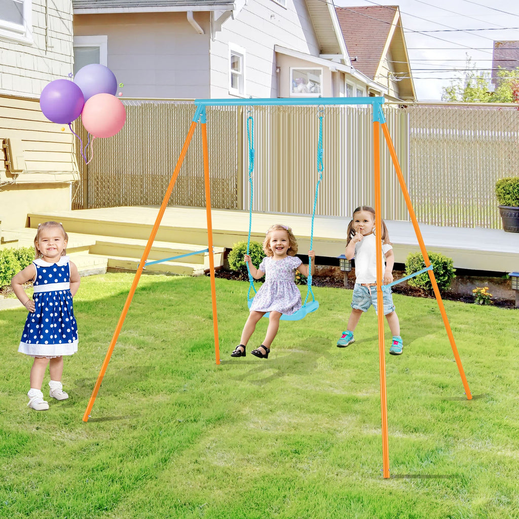 Outdoor Heavy Duty Metal Toddler Swing Set with Stand-Orange