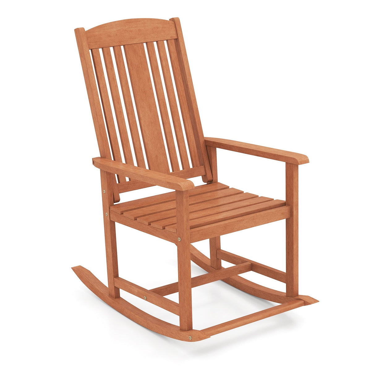 Outdoor Rocking Chair Solid Wood High Back Rocker with Slatted Seat