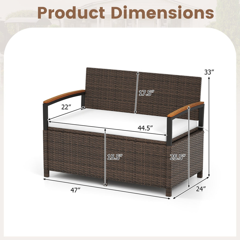 Outdoor Storage Bench Deck Box Patio Furniture with Cushion-White